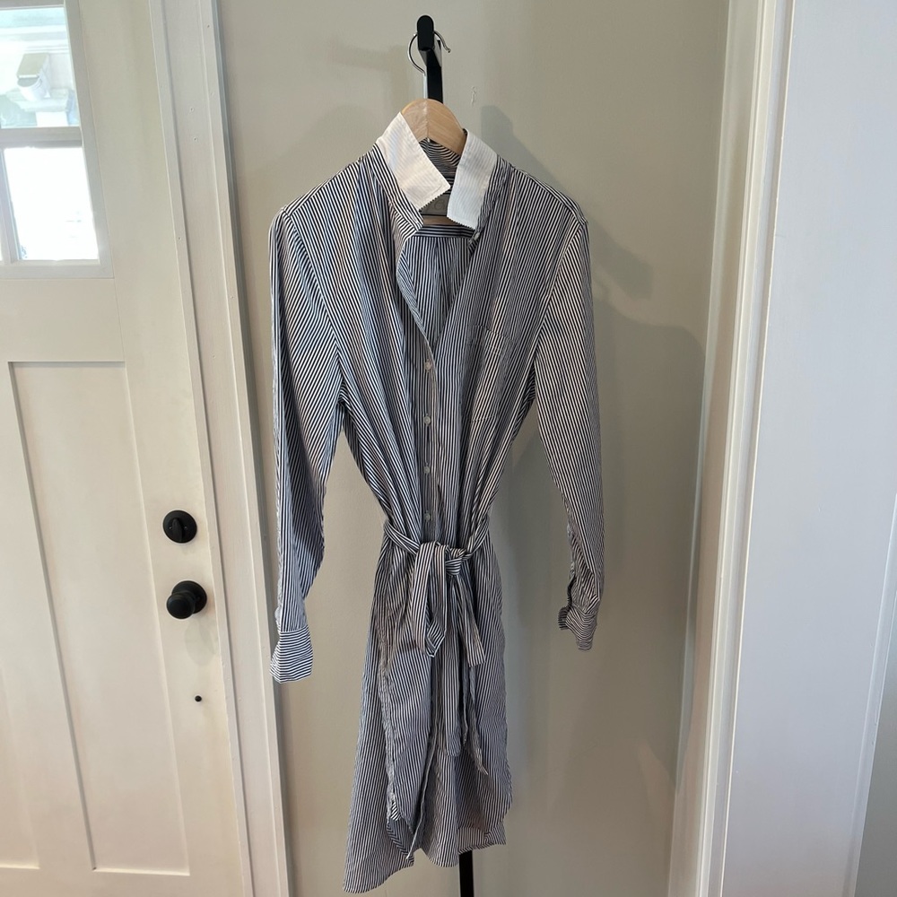 J.CREW Size 14 Striped Button Down Midi Tie-waist Shirt Dress